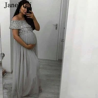 janevini sparkly sliver pregnant long prom dresses 2020 off the shoulder sequins a line chiffon plus size prom gowns customize