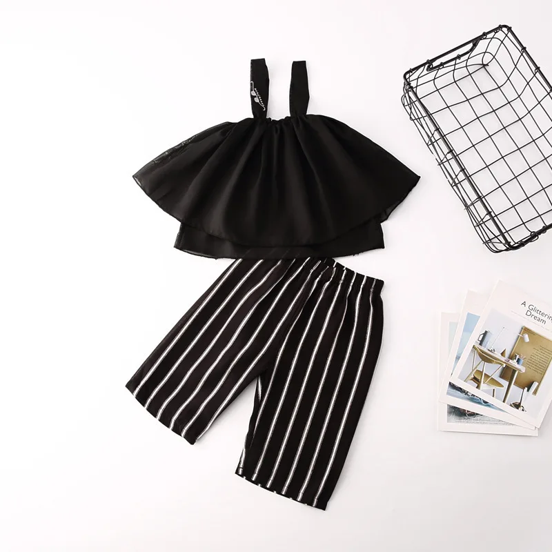 

Baby Girls Clothes Summer Toddler Girls Clothes Chiffon Sling+Stripes Pants Set Tracksuit Suit For Baby Kids Outfits 2 6 8 Years