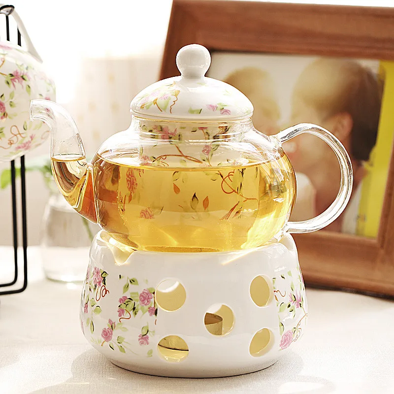 Ceramic Teapot With Strainer Vintage Porcelain British Tea Pot And Cup Set Candle Heating Glass Coffee Mugs Home Decoration images - 6