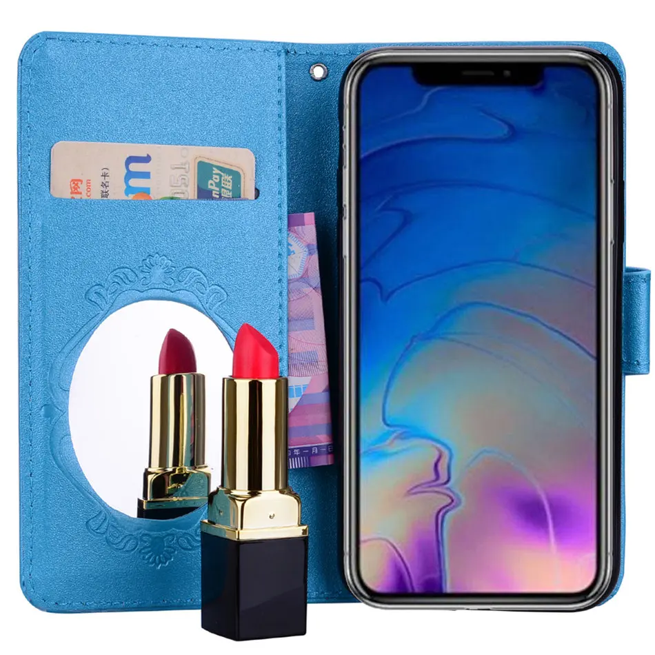 Дамский Чехол книжка для Apple iphone XR XS Max X 7 8 6s Plus ipod touch 6 5 зеркальный чехол макияжа с