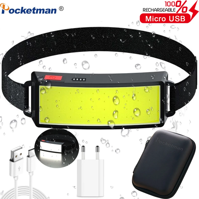 

Strong Power COB LED Headlight Portable USB Rechargeable Headlamp Waterproof Head Torch Built-in Battery Head Lanterna
