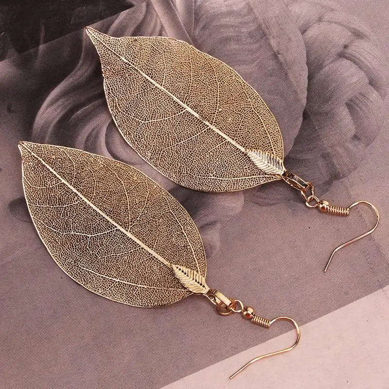 

2021 Fashion Bohemian Long Earrings Unique Natural Real Leaf Big Earrings For Women Jewelry Gift Oorbellen Pendientes Mujer Mod