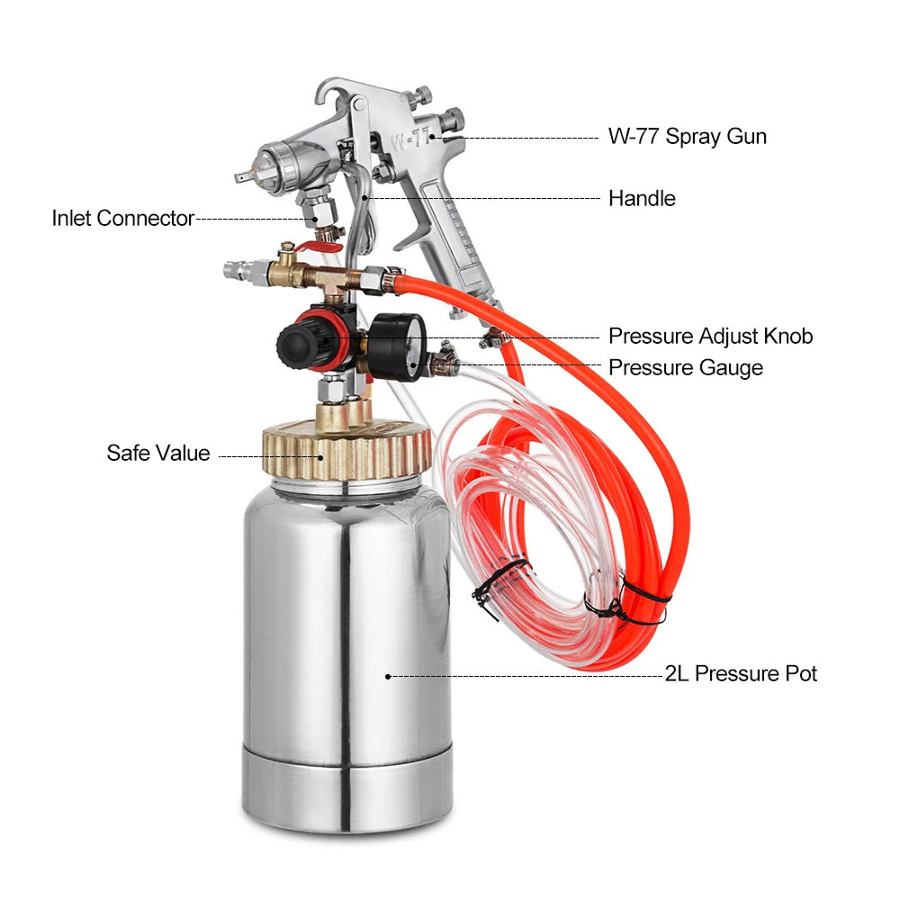 

2L Pressure Pot Tanks with Air Spray and Regulator for Natural Stone Sprayer Putty Sprayer Paint Sprayer (color send randomly)