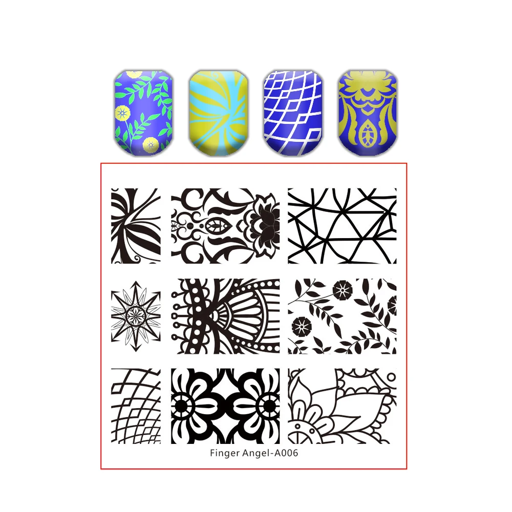 Трафарет для стемпинга ногтей с изображением цветов Листьев кружева бабочки