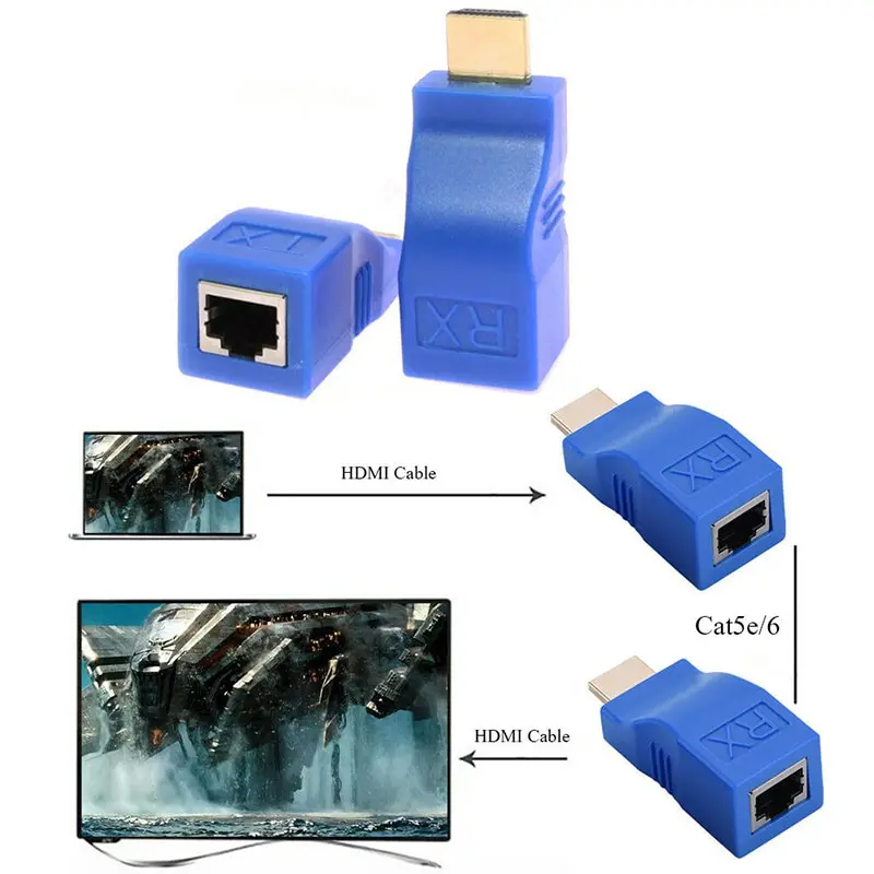 

30m HDMI-compatible to RJ45 Network Cable Extender Converter Repeater Over CAT-5e CAT6 Extender Ports LAN Network Extension