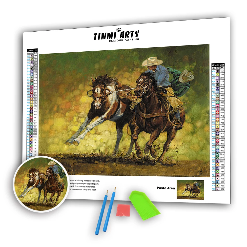 

5d Poured Glue Diamond Painting Kits Scallope Edge Animal Full Drill Round Embroidery Horse Riding Decorations For Home Wall Art