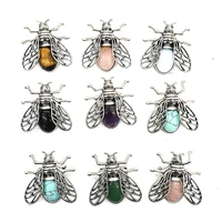 natural stone obsidian bee shaped pendant 3436mm ancient silver alloy inlaid agate brooch for jewelry diy necklace accessories