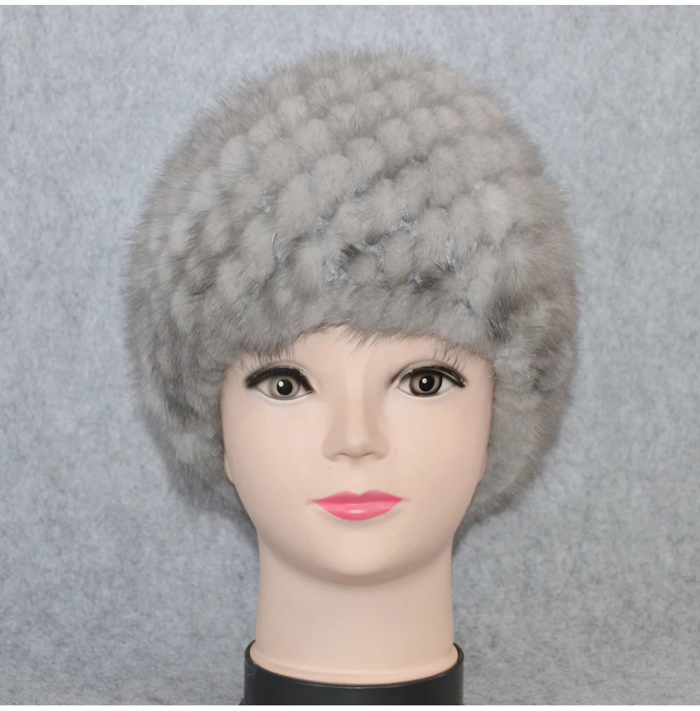 Cotton Lining Winter Lovely Real Mink Fur Hat Women Good Elastic Knitted Real Natural Mink Fur Beanies Caps Real Mink Fur Cap