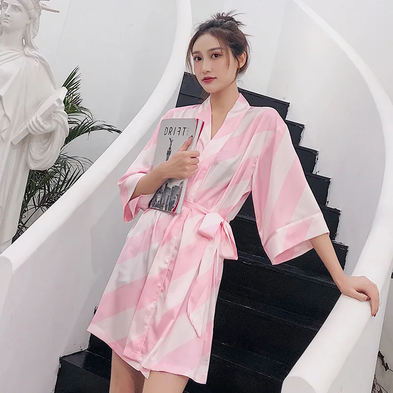 Милые розовые кимоно банный халат женский шелковые халаты летняя одежда для