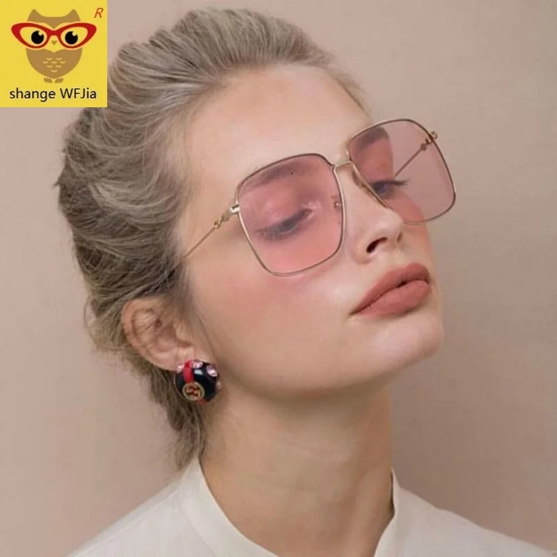 

2021 NEW square frame vintage sunglasses Women Oversized Big Size Sun Glasses for Men Female Shades Clear pink UV400 Eyewear