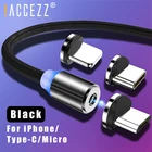 ! Магнитные зарядные кабели ACCEZZ 2 в 1, подсветка для iPhone X, 7, 8 Plus, зарядный кабель Type-C для Huawei P20, Micro USB для Samsung