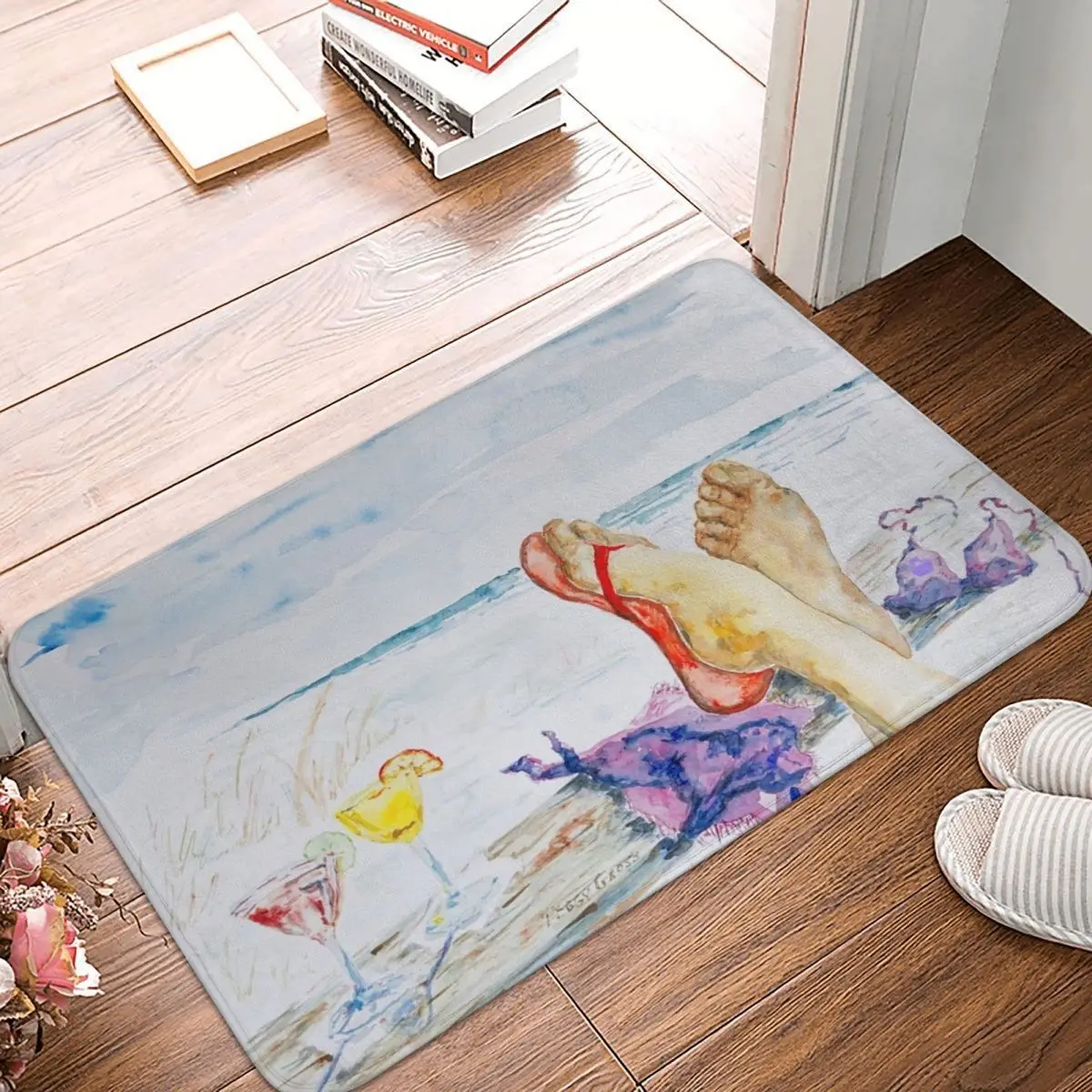 

Relaxing At The Beach Doormat Carpet Mat Rug Polyester PVC Anti-slip Floor Decor Bath Bathroom Kitchen Balcony 40x60