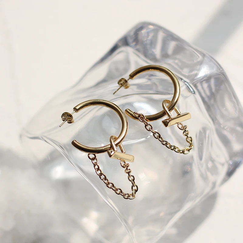 

Amaiyllis 14K Gold Tassel Earrings Stud Handmade Temperament Long Chain Hoop Earrings For Female Jewelry