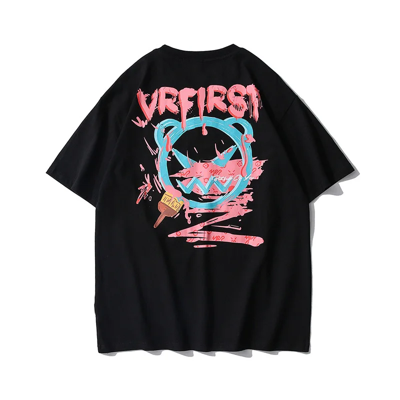 

Мужская/Женская свободная футболка, Повседневная футболка с коротким рукавом и мультяшным принтом, Корейский Летний Новый Уличный Топ боль...