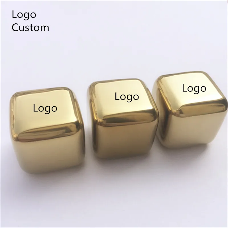 Логотип на заказ 5 шт./лот Золотые камни для виски из нержавеющей стали кубики