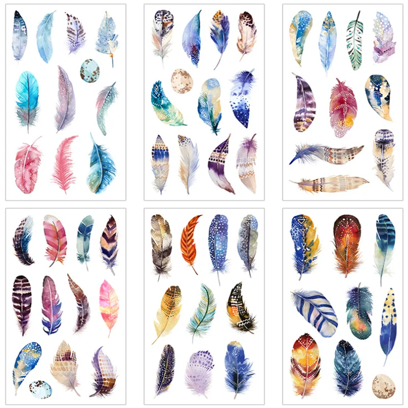 6 Pcs/pack Cartoon Decorative Stationery Stickers Color Feather Stickers DIY Scrapbooking Diary Accessories Stick Label Sticker  - buy with discount