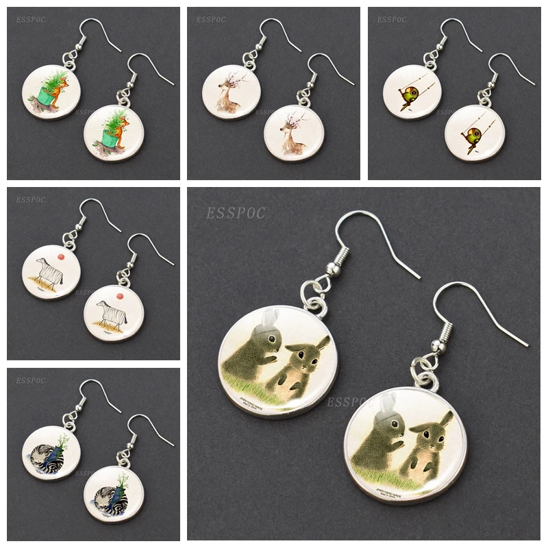 

Cute Animals Dangle Earrings Rabbit Cat Deer Cow Bird Horse Parrot Drop Earrings Vintage Artistic Simple Gifts For Girls Student