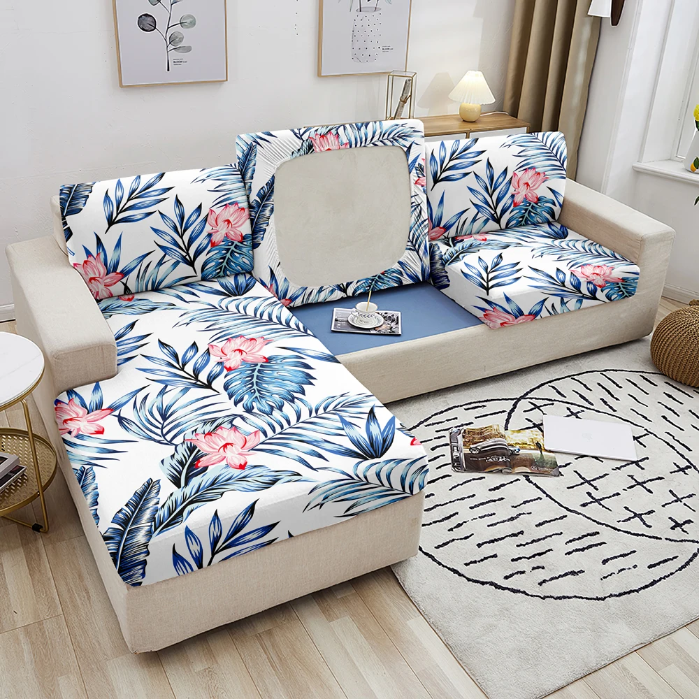 

Elastic Sofa Seat Cushion Cover Plant Printed Couch Slipcovers For Living Room L Shape Sofa Seat Covers Corner Sofa Slipcovers