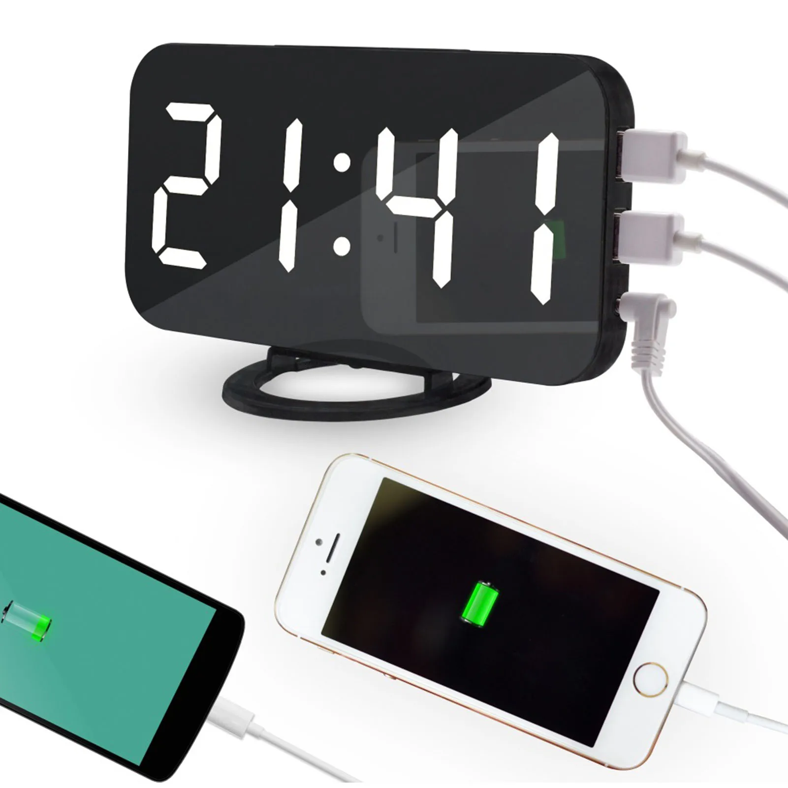 

Digital Alarm Clock For Kids Bedroom Desktop Clock LED Screen Large Number Table Clock Curved Dimmable Mirror Clock bedroom dec
