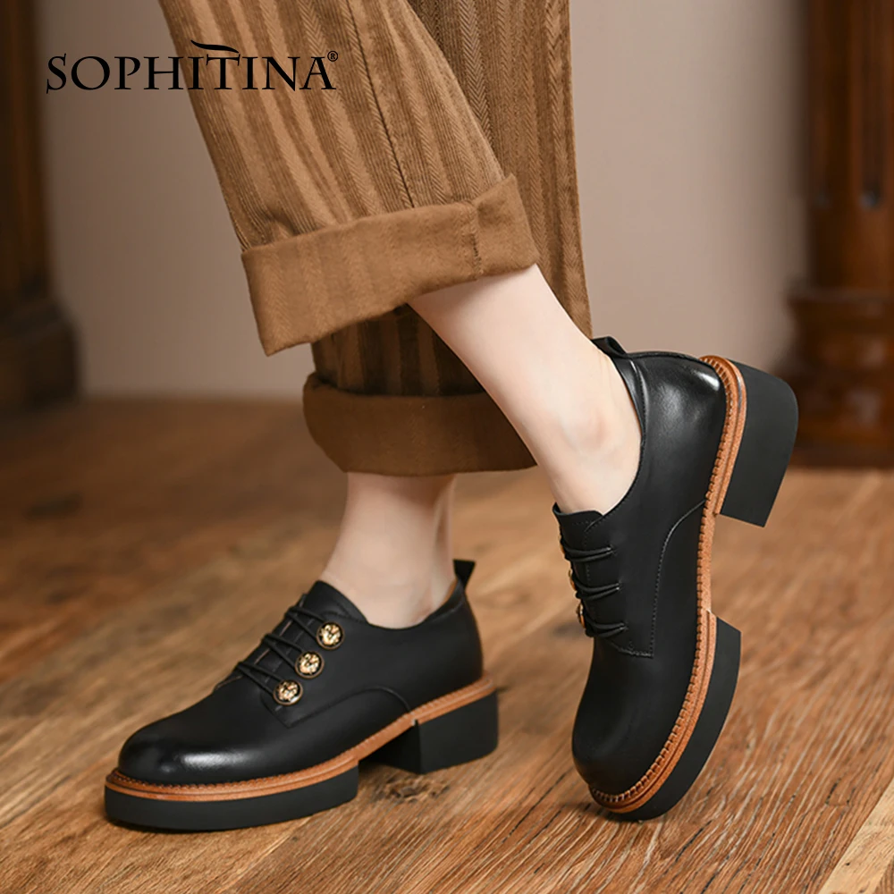 

Женские туфли-лодочки на толстой подошве SOPHITINA, повседневные туфли на высоком устойчивом каблуке, с круглым носком, на пуговицах, уличный ст...