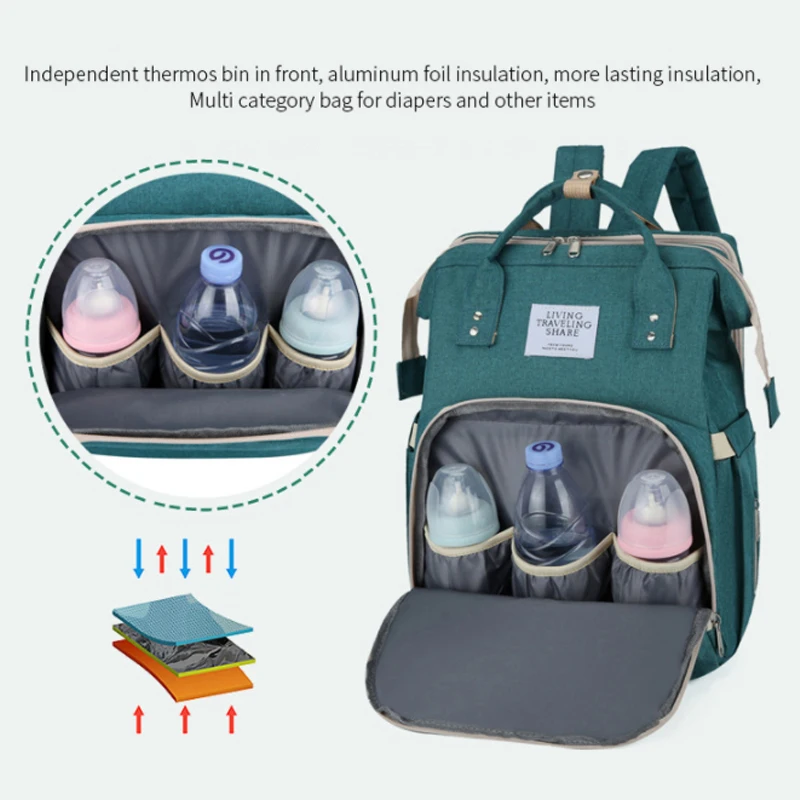 Large Capacity Multifunction Traveling Mother Baby Backpack Diaper Bags Fashion Portable Baby Folding Bed Mummy Bag Nursing Bags images - 6