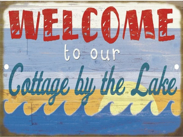 

Vintage Retro Welcome To Our Cottage By The Lake Water Metal Sign 9" x 12" NEW