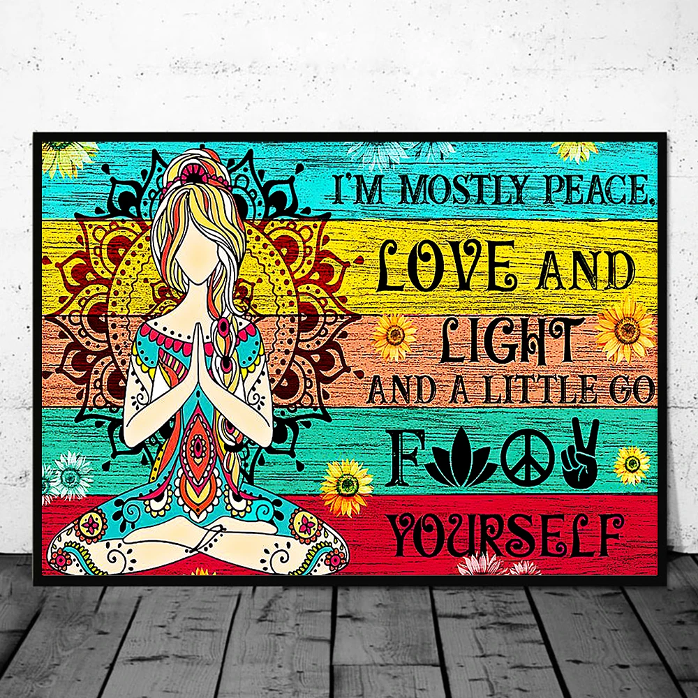 

"Peace Love" Canvas Painting Yoga Meditation Poster and Prints Wall Art Cartoon Artwork Picture For Living Room Decoration