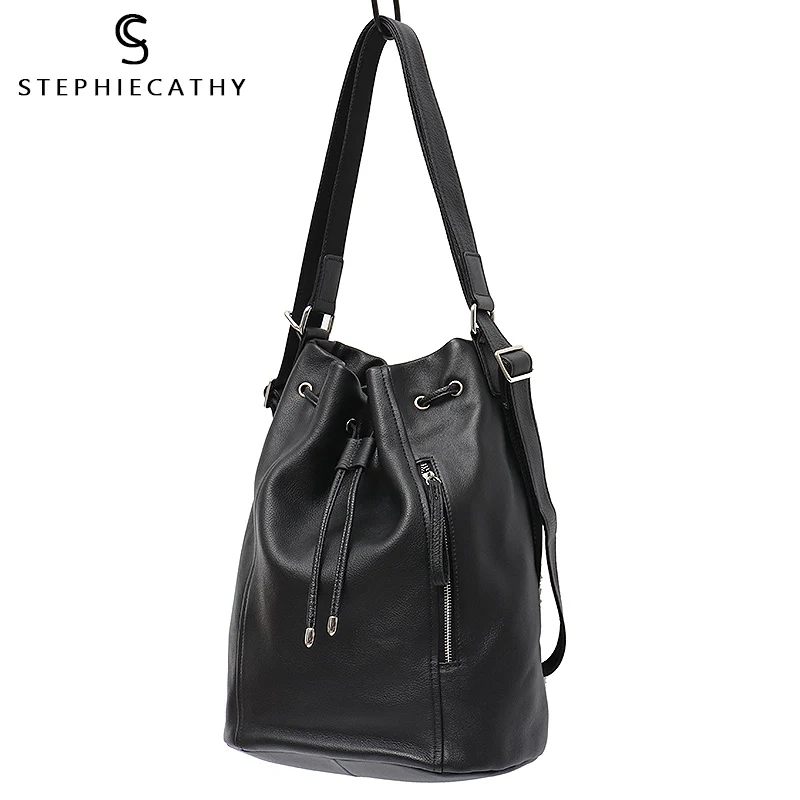 

SC 100% Genuine Leather Fashion Backpack For Men&Women Luxury Punk Style Black Knapsack Large Unisex Casual Travel Shoulder Bags