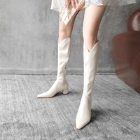 thin knight boots boots women 2021 fallwinter high tube pointed toe thick heel western cowboy boots