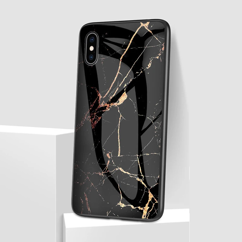 Чехол-накладка для iPhone XS Max XR 8 Plus 7 6 6S из закаленного стекла с мраморным рисунком |