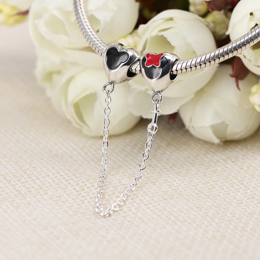 Mickey Minnie Chain Серебряные бусины 925 пробы кристалл Микки Минни безопасная цепь Шарм Подходит Пандора браслет DIY женские ювелирные изделия - Цвет: Mickey Minnie Chain