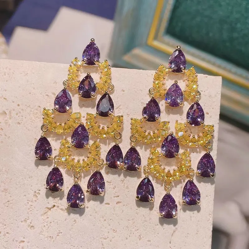 

Bilincolor Fashion Yellow Purple Tassel Earring for Women