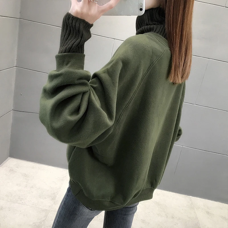 Женский свитшот с круглым вырезом Свободный пуловер высоким воротником и