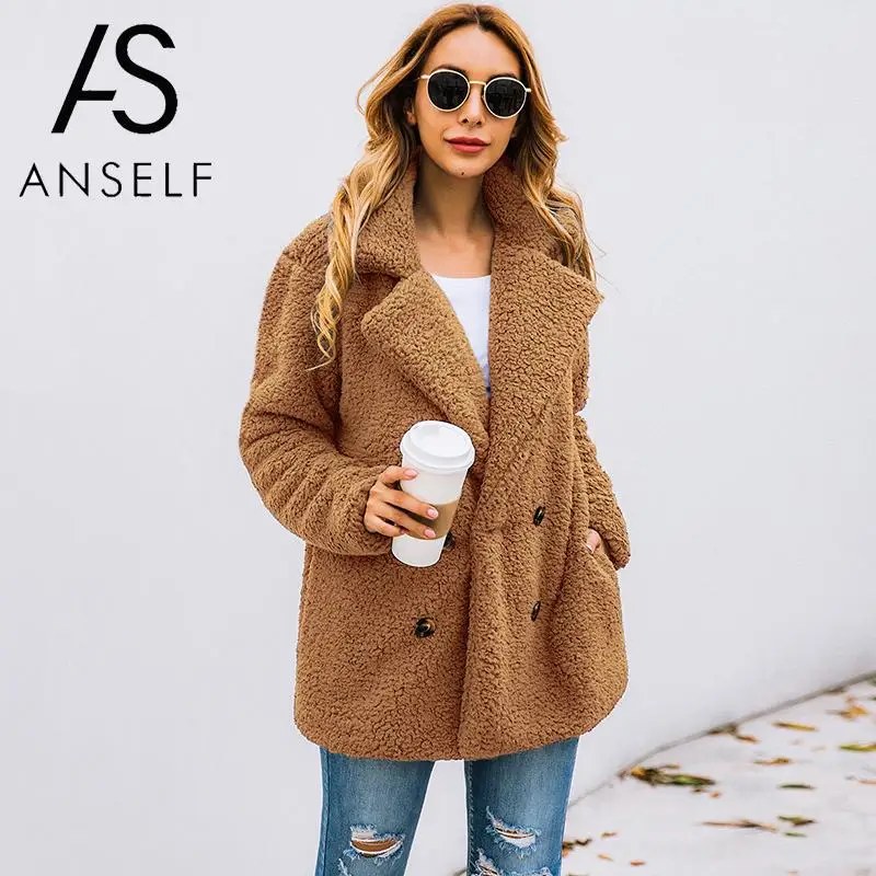 Женская искусственная Меховая куртка ANSELF пушистая мишки тедди искусственное