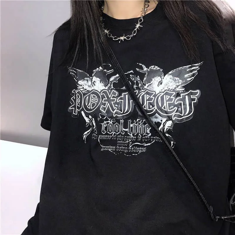 

T-shirt Men And Women Pure Cotton Summer New Cool Cool Style Dark Loose Harajuku Short-sleeved T-shirt Top Aesthetic Print