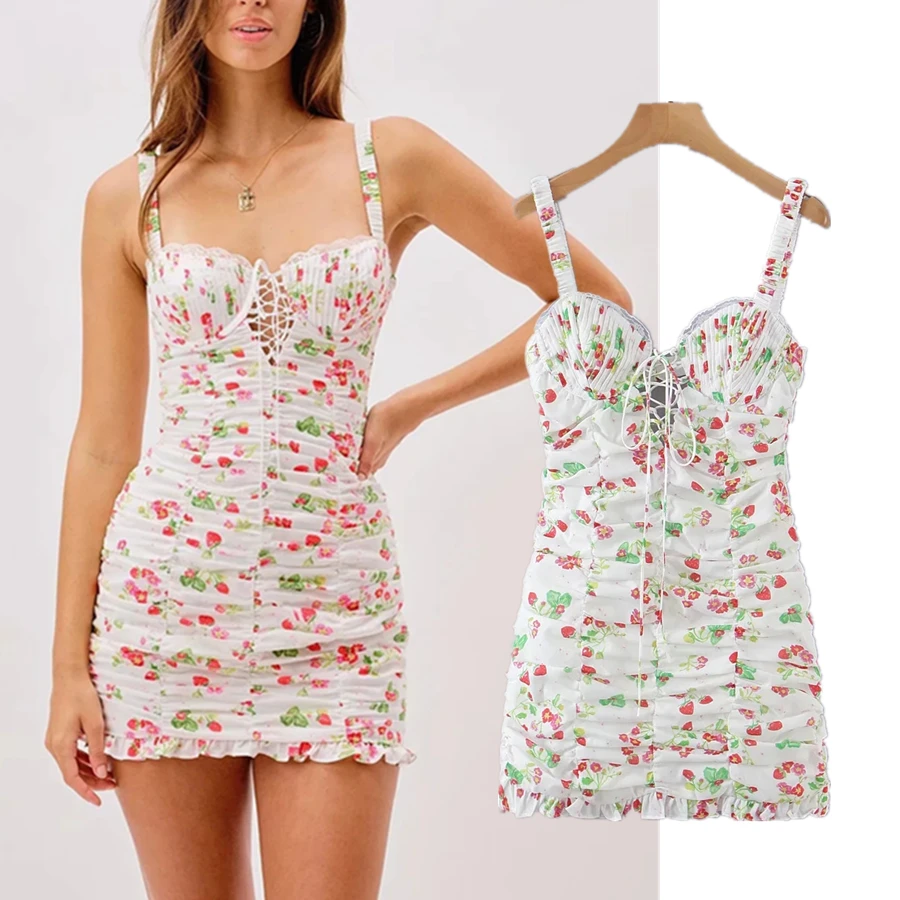 

Withered 2021Summer Dress Women Ins Fashion Blogger Vintage Floral Printing Hollow Out Sexy Mini Dress Tank Dress Women Vestidos