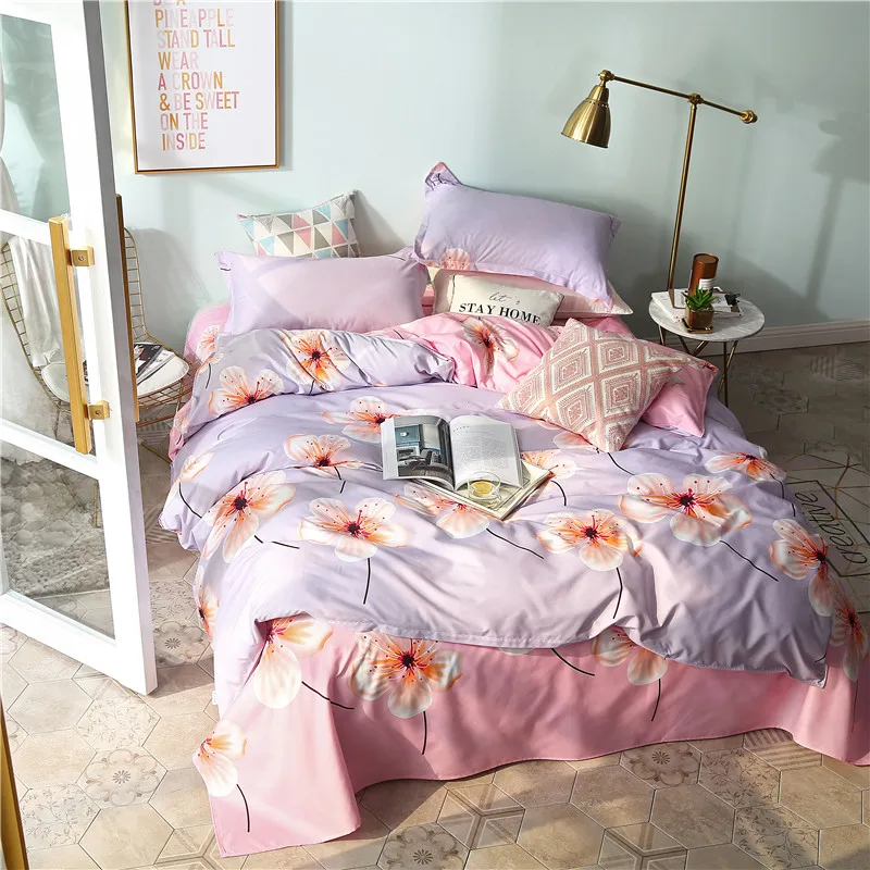 

Sakura (Purple Version) Bedding Set Duvet Cover Set Pillowcase Home Textiles 2/3pcs Bed Linen King Queen Size Dropship