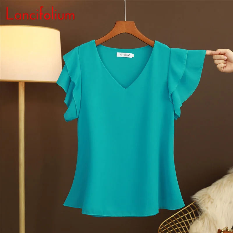 Женская шифоновая блузка с короткими рукавами элегантная простая оборками и