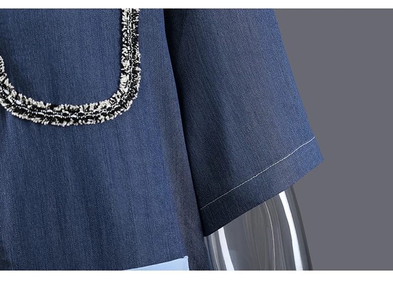 

[EAM] Women Blue Denim Tassels Irregular Big Size Blouse New Lapel Short Sleeve Loose Shirt Fashion Spring Summer 2021 1DD8948