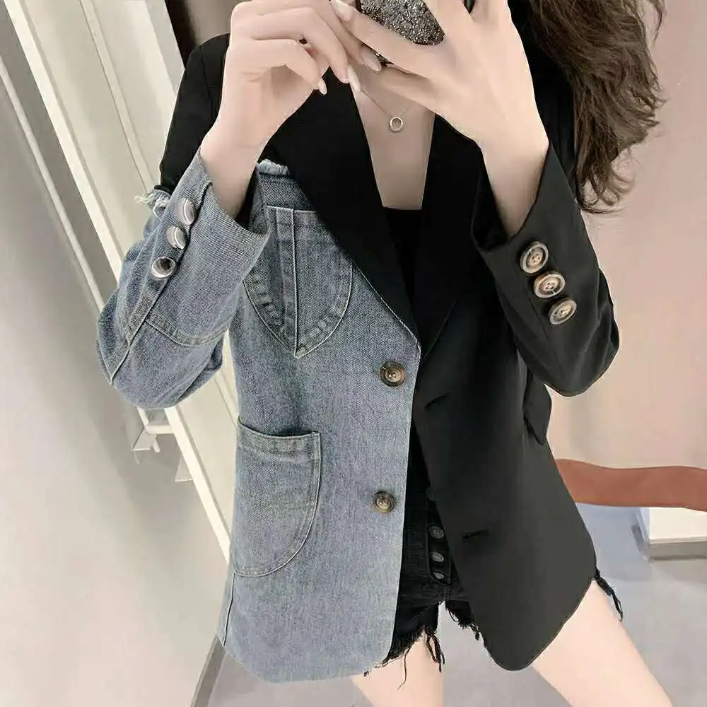 

Korean streetwear Ladies Personality patchcwork women Suit Coat Female high fashion blazer jackets T390