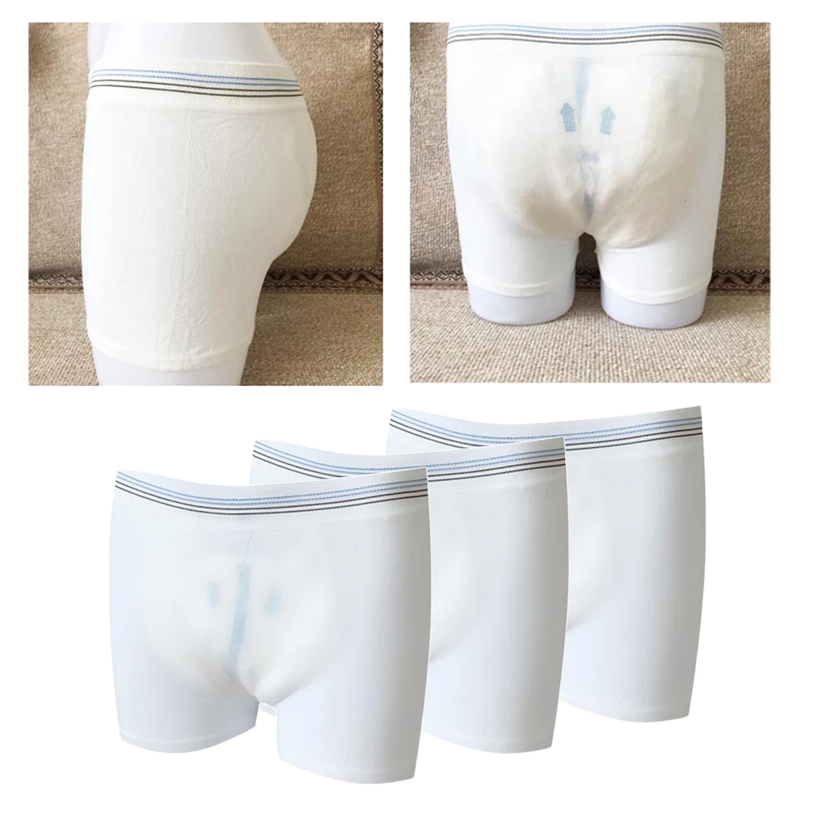 

3Packs Mesh Postpartum Panties Washable Short Underwear Incontinence Aid for Elderly Maternity, XL White