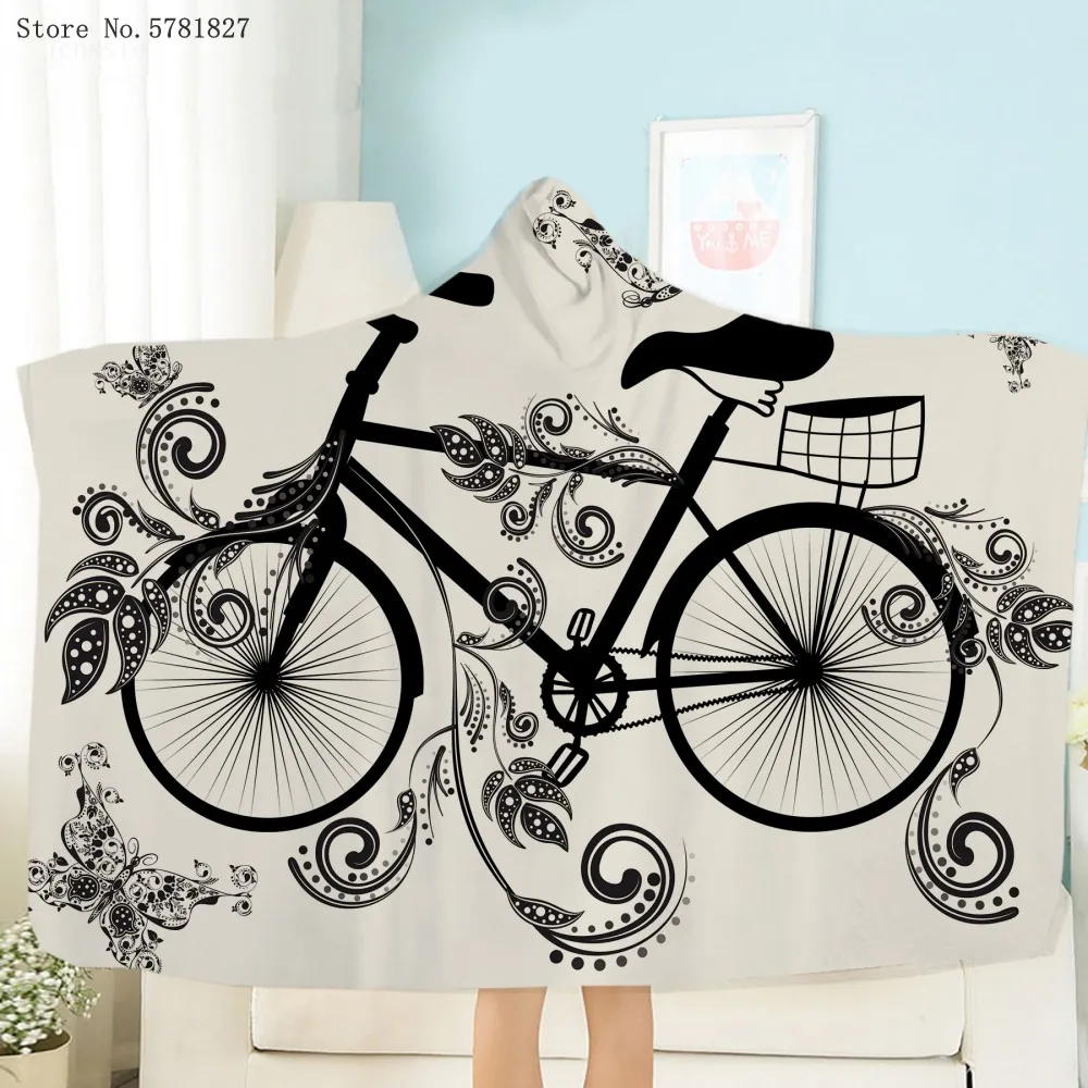 ?? 自転車花毛布美しい花蝶フリース毛布カスタムホーム漫画ウェアラブル毛布ソファスローブランケット