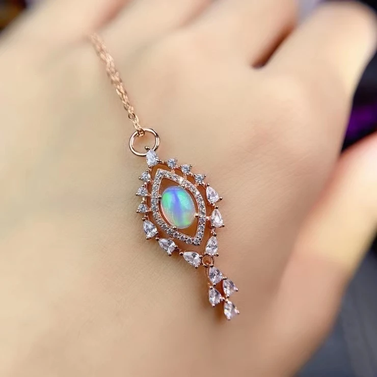 

Ожерелье MeiBaPJ с подвеской из настоящего натурального опала, ожерелье из чистого серебра 925 пробы с красочным камнем, прекрасные свадебные ук...