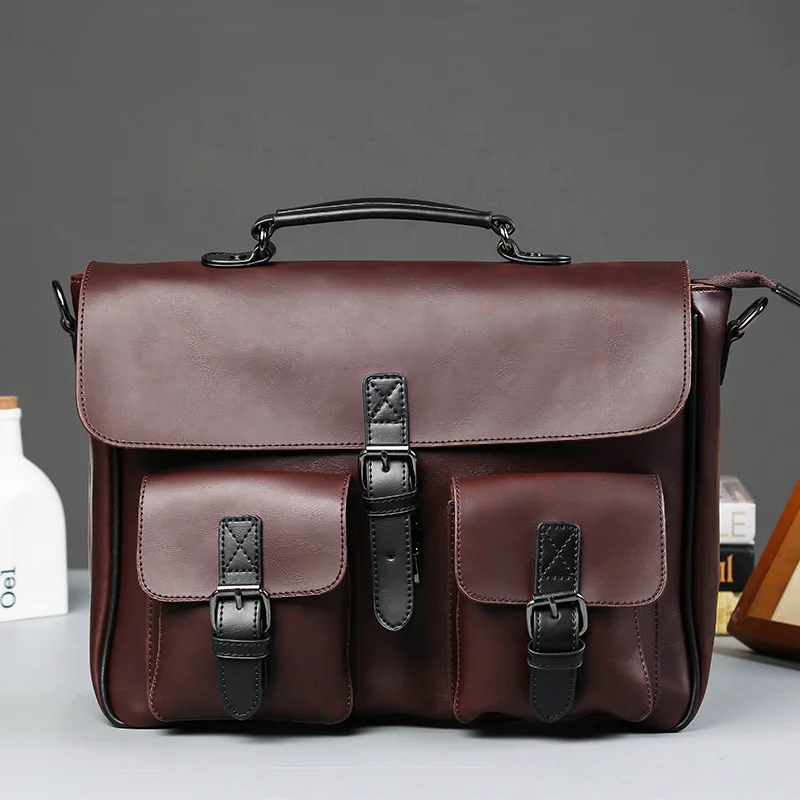 Top Quality Laptop Briefcase Crazy Horse Genuine Leather Laptop Bags Notebook PC Shoulder Bag For Business Man Vintage Bags