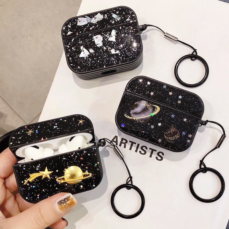 Чехол для Airpods Pro Epoxy Gold Moon Stars Saturn Space чехол Apple 3 блестящий беспроводных наушников