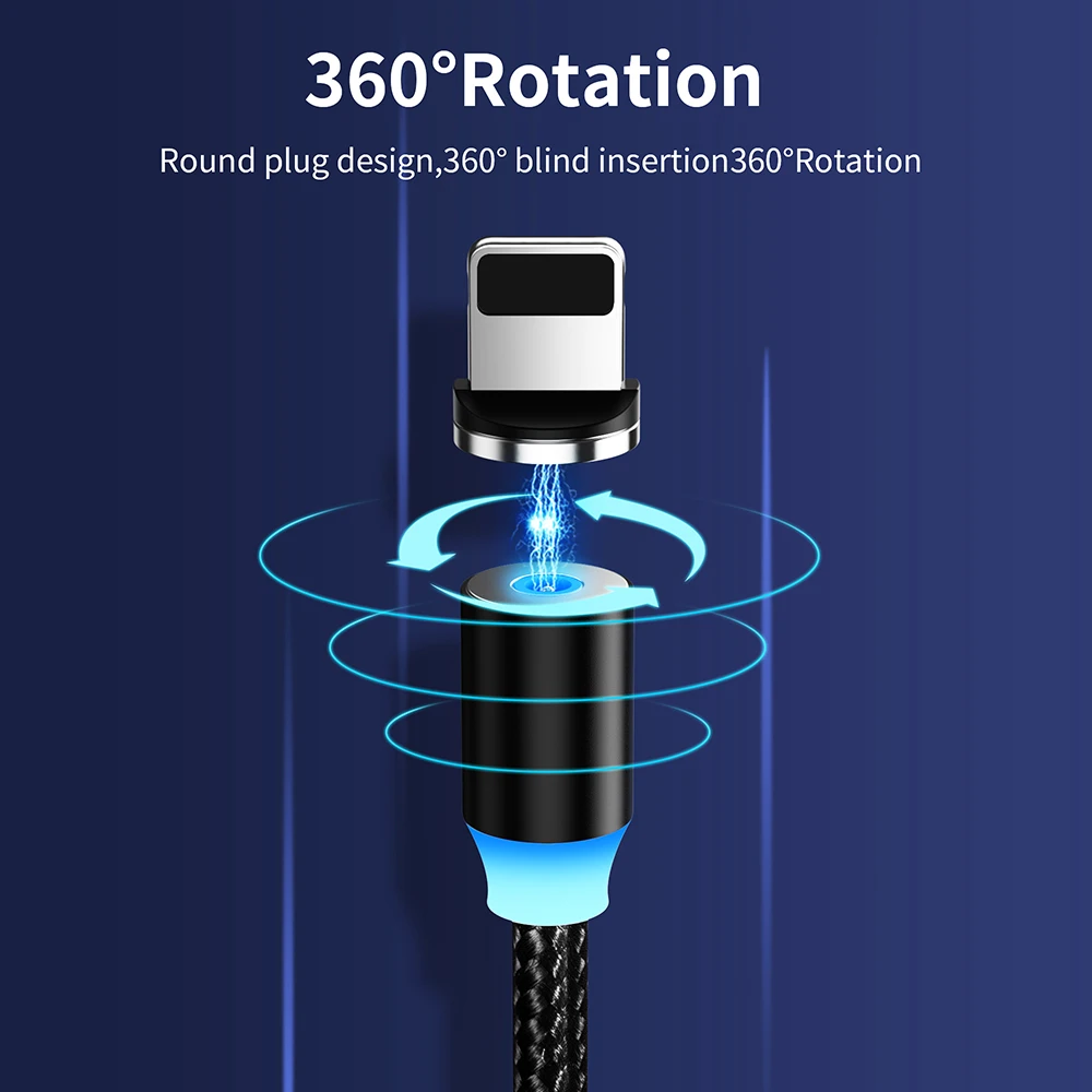 Фото Кабель зарядный магнитный 360 LED для iPhone XR, XS MAX, X, 8, 7, 6, 6S Plus,Micro USB-C №2