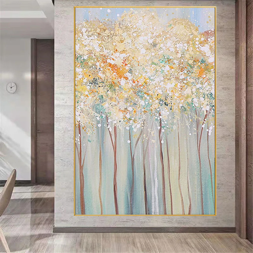 

Hand Painted oil Painting Wall Art Canvas Painting Light Luxury Golden Tree Rich wealth home Living Room Office Decor Painting
