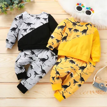 2PCS Casual Style Baby Boy Winter Clothes Set Toddler Baby Boys Girls Cartoon Dinosaur Pullover Sweatshirts Tops+Pants Outfits 1