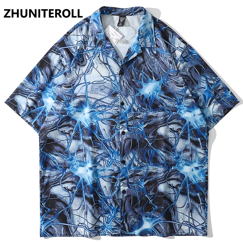 

2021 в гавайском стиле, модные, пляжные, смешные футболки в полоску в стиле «хип-хоп» с принтом в виде кнопки мужская рубашка Harajuku с коротким ру...