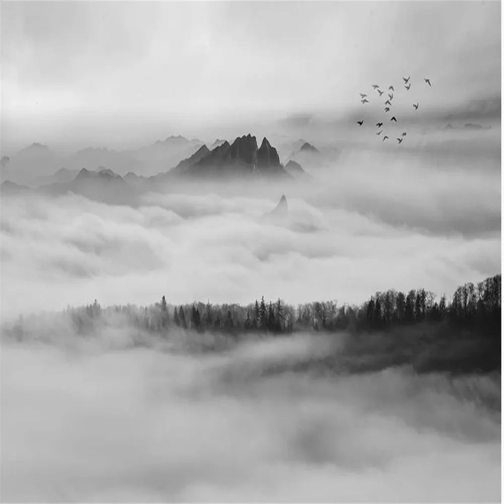 Изготовленный на заказ обои декоративные картины леса и горы с облаками красивые